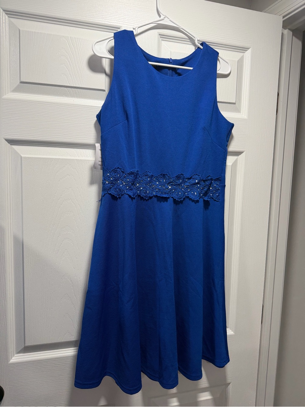 Women’s Royal Blue Midi Dress with Lace Waist Detail